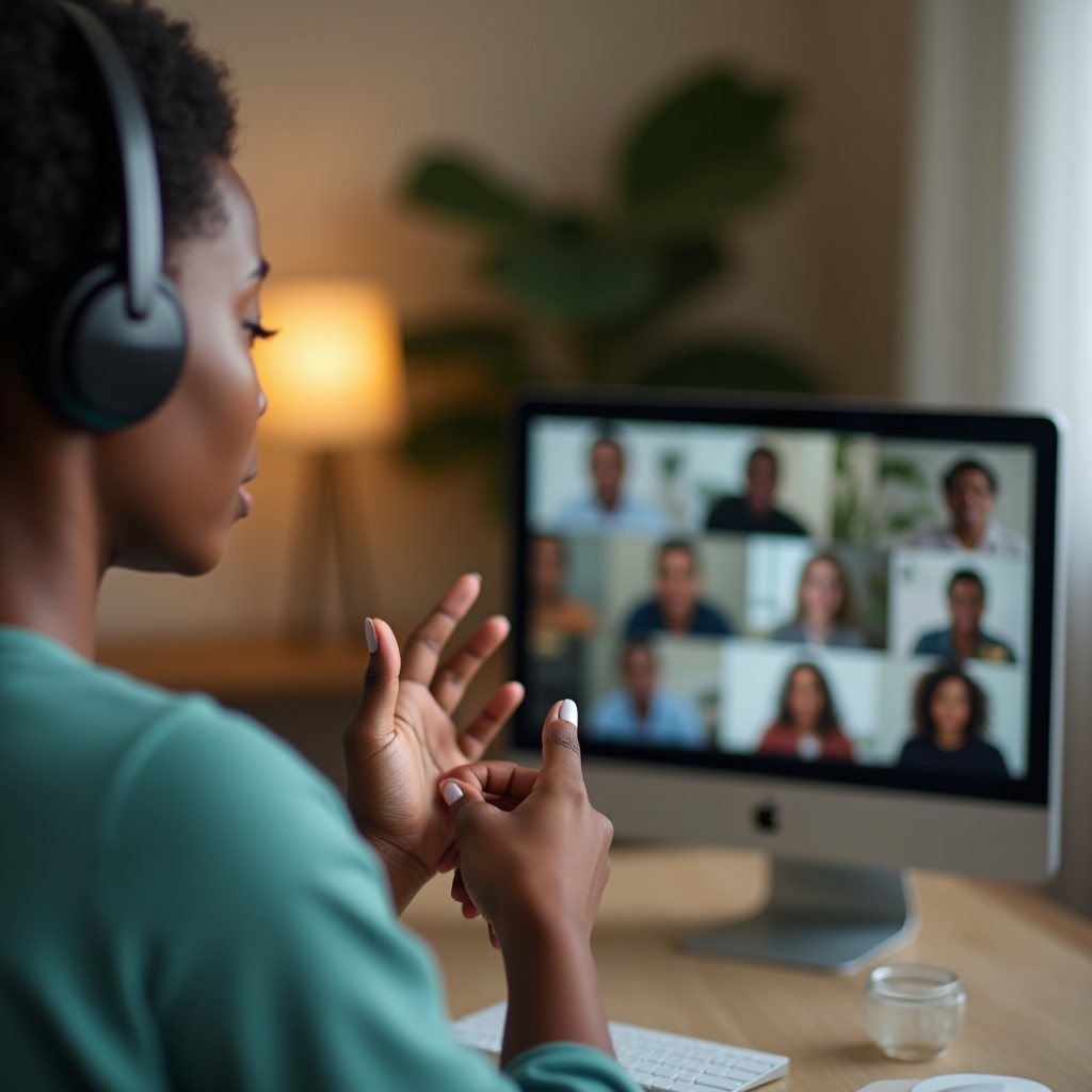 Remote-Team im hybriden Videocall-Meeting mit geteiltem Bildschirm